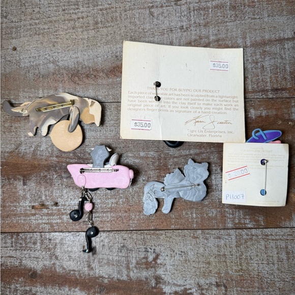 Vintage Cat Brooch Pin Lot Tigre Lis Polymer Clay Wearable Art Jewelry Handmade - Picture 8 of 12